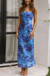 Trixiedress Strapless Scooped Cowl Backless Floral Print Maxi Dress