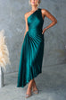 Trixiedress One Shoulder Cut Out Waist Pleated Satin Maxi Dress