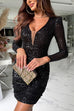 Trixiedress Mesh V Neck Ruched Sequin Bodycon Mini Party Dress