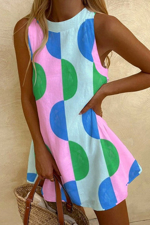 Trixiedress Sleeveless Geometric Print A-line Mini Dress