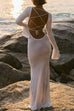 Trixiedress Bell Long Sleeves Backless Lace-up Shell Print Maxi Dress