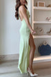 Trixiedress Halter V Neck Backless Slit Rose Applique Knit Maxi Dress
