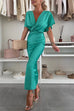 Trixiedress V Neck Twist Front Waisted Satin Midi Dress