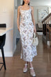 Trixiedress Bow Shoulder Back Lace-up Floral Print Midi Cami Dress
