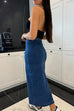 Trixiedress Button Down Slit Midi Denim Skirt