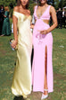 Trixiedress Off Shoulder Backless Cut Out Satin Maxi Dress