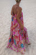 Trixiedress V Neck Spaghetti Strap Backless Floral Print Maxi Vacation Dress