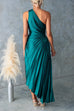 Trixiedress One Shoulder Cut Out Waist Pleated Satin Maxi Dress