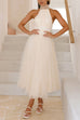 Trixiedress Halter Open Back Waisted Tulle Midi Dress