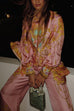 Trixiedress Unique Print Lantern Long Sleeves Blouse Shirt and Wide Leg Pants Holiday Outfit Set