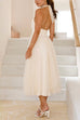 Trixiedress Halter Open Back Waisted Tulle Midi Dress