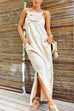 Trixiedress 3D Flower Side Slit Cotton Linen Maxi Cami Dress