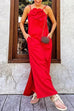 Trixiedress 3D Flower Side Slit Cotton Linen Maxi Cami Dress