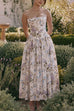 Trixiedress Spaghetti Strap Floral Print Bustier A-line Maxi Dress