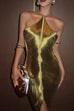 Trixiedress Chicest Halter Draped Fringe Mini Party Dress