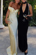 Trixiedress Off Shoulder Backless Cut Out Satin Maxi Dress