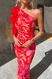 Trixiedress Ruffle One Shoulder Floral Print Bodycon Maxi Dress
