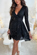 Trixiedress Wrap V Neck Waisted Sequin Mini Party Dress