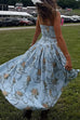 Trixiedress Spaghetti Strap Waisted Floral Print A-line Maxi Dress
