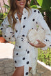 Trixiedress Polka Dot Balloon Long Sleeves Shirt and Tie Waist Wrap Mini Skirt Set