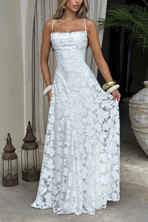 Trixiedress Spaghetti Strap Backless Lace-up Jacquard Maxi Dress