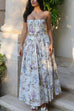 Trixiedress Spaghetti Strap Floral Print Bustier A-line Maxi Dress