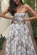 Trixiedress Spaghetti Strap Floral Print Bustier A-line Maxi Dress