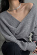 Trixiedress V Neck Criss Cross Front Ribbed Knit Sweater