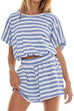 Trixiedress Striped Short Sleeves Crop Top and Elastic Waist Pocketed Shorts Set