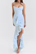 Trixiedress Spaghetti Strap Frill Trim Draped Slit Maxi Dress