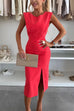 Trixiedress Crewneck Sleeveless Slit Bodycon Midi Dress