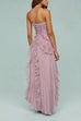 Trixiedress Strappy Halter Neck Ruffle Trim Asymmetric Hem Pleated Maxi Dress