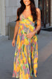 Trixiedress V Neck Printed High Waist Pleated Midi Cami Dress