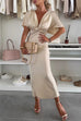 Trixiedress V Neck Twist Front Waisted Satin Midi Dress