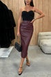 Trixiedress Back Slit Faux Leather Midi Bodycon Skirt