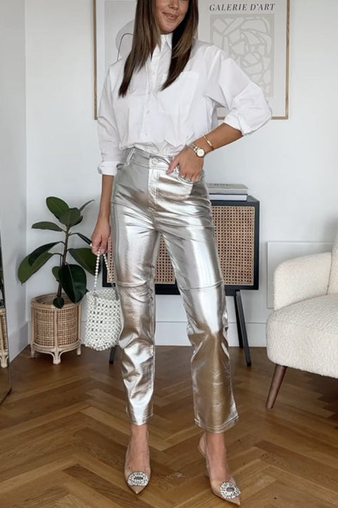 Trixiedress High Rise Metallic Faux Leather Cropped Pants