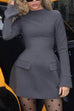 Trixiedress Mockneck Long Sleeves Waisted Mini Dress