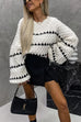 Trixiedress Lantern Sleeves Color Block Chunky Knit Sweater