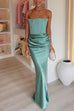 Trixiedress Strapless Ruched Satin Splice Bodycon Maxi Dress