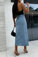 Trixiedress Button Down Slit Midi Denim Skirt