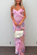 Trixiedress Ruffle Trim Open Back Printed Maxi Cami Dress