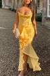 Trixiedress Spaghetti Strap Mesh Splice Draped Ruffle Maxi Dress