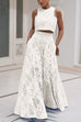 Trixiedress Lace Hollow Out Crewneck Crop Tank Top High Waist Maxi Swing Skirt Set