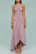 Trixiedress Strappy Halter Neck Ruffle Trim Asymmetric Hem Pleated Maxi Dress