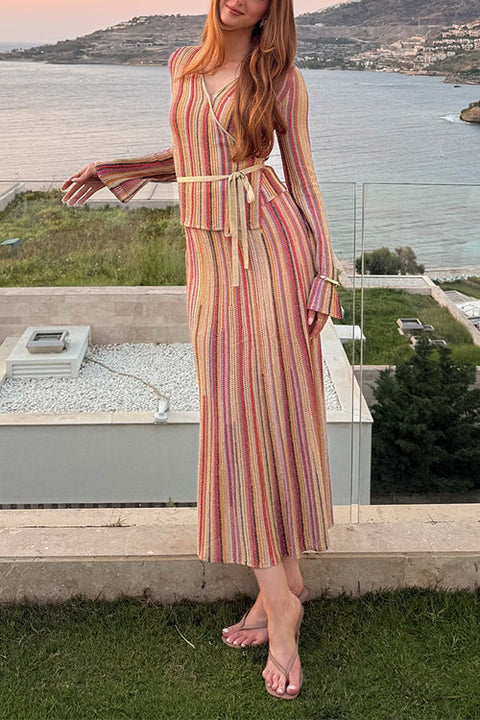 High Waist Striped Knit Maxi Skirt