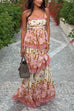 Trixiedress Spaghetti Strap Back Lace-up Ruffle Layered Floral Print Maxi Dress