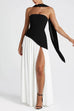 Trixiedress Strapless Back Lace-up High Slit Splice Maxi Dress