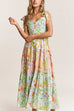 Trixiedress V Neck Bow Shoulder Tiered Floral Print Maxi Dress