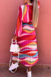 Trixiedress Tie Neck Long Sleeves Color Block Pleated Maxi Dress