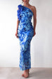 Trixiedress Ruffle One Shoulder Floral Print Bodycon Maxi Dress
